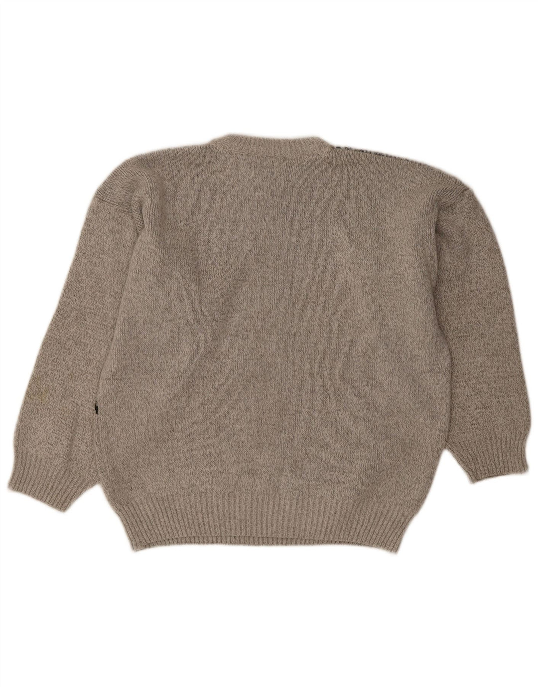 Suéter vintage masculino com gola redonda, grande lã geométrica cinza