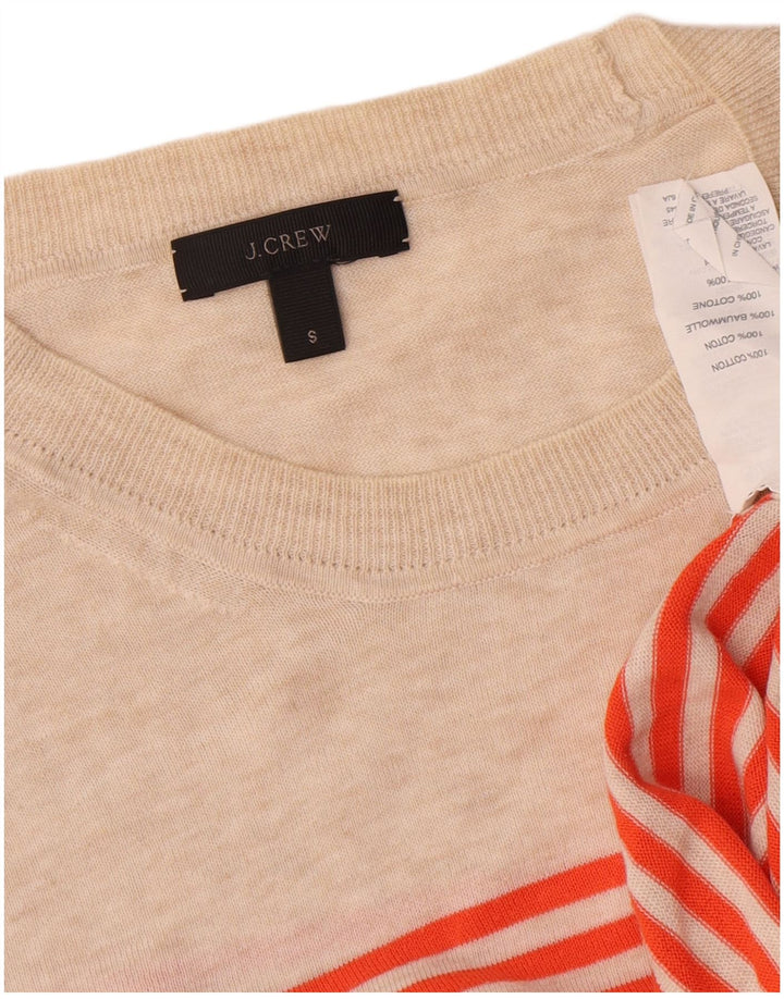 J. Crew Suéter feminino com gola redonda EUA 6 algodão listrado bege médio