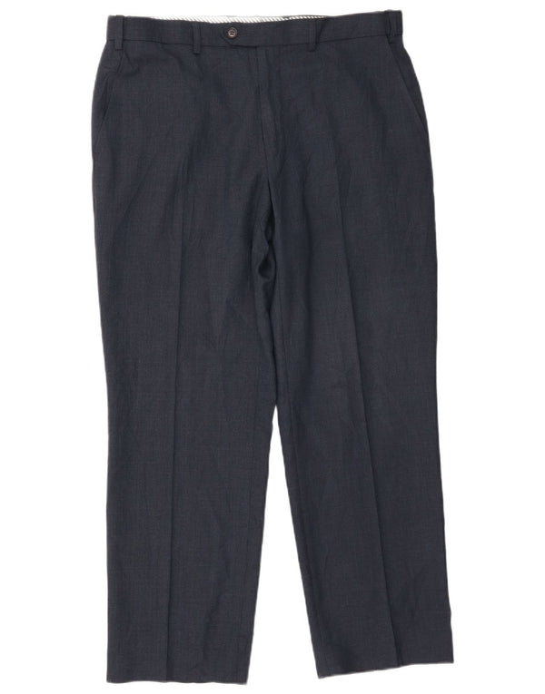 Marks & Spencer Mens Straight Suit Trousers W34 L29 Navy Blue Wool