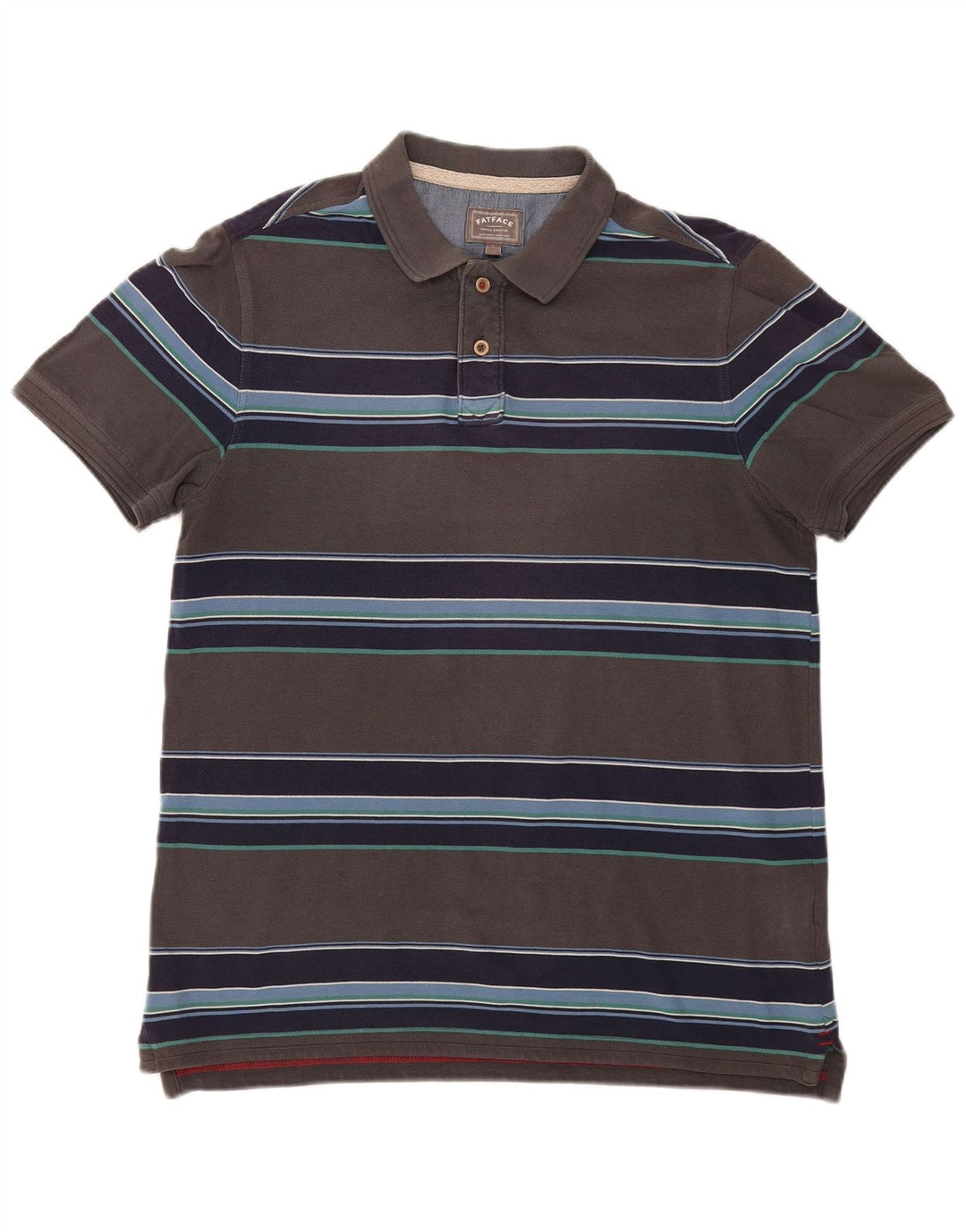 Camisa polo masculina Fat Face grande algodão listrado cinza