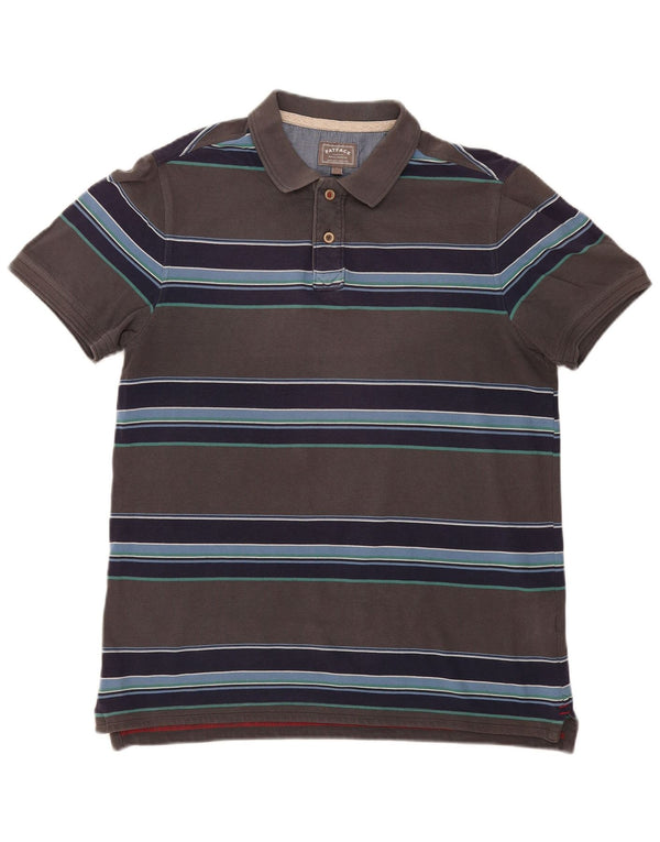 Camisa polo masculina Fat Face grande algodão listrado cinza