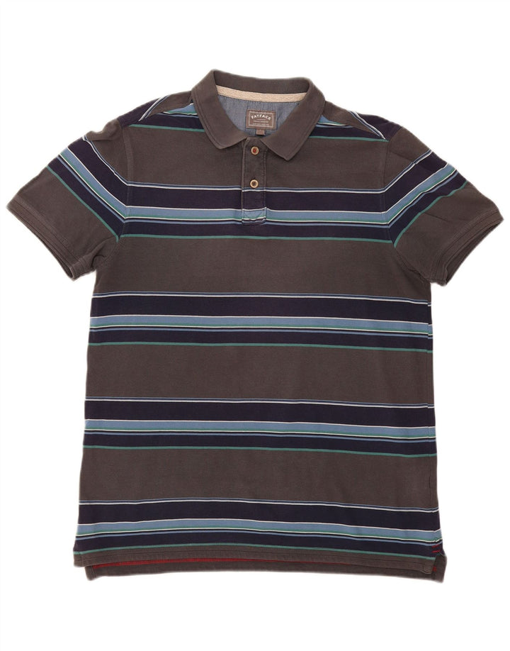 Camisa polo masculina Fat Face grande algodão listrado cinza