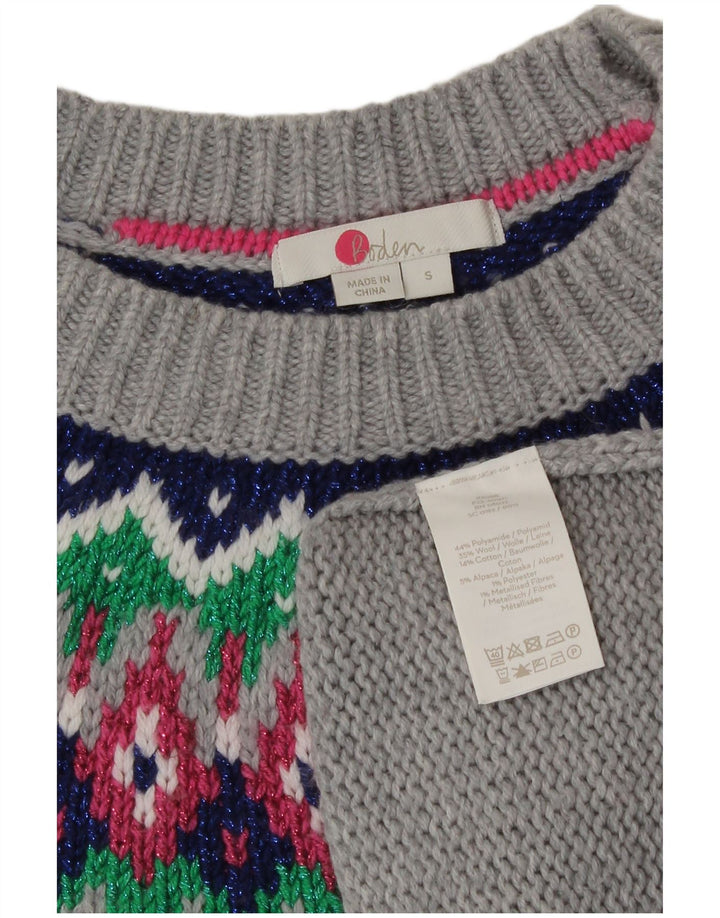 Suéter feminino Boden com gola redonda Reino Unido 10 pequeno cinza Fair Isle poliamida