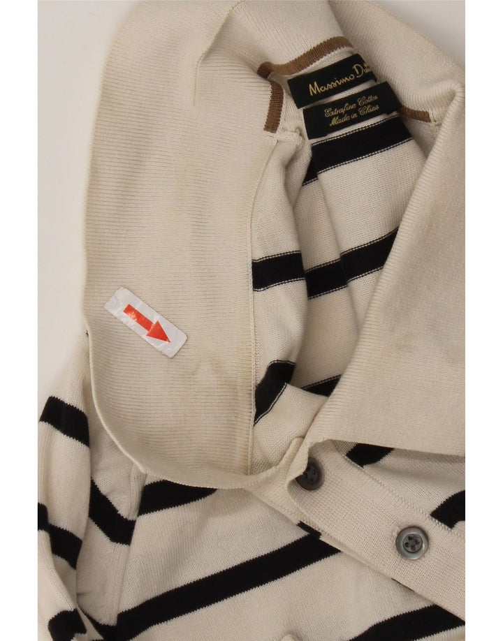 Camisa polo masculina Massimo Dutti de algodão listrado branco médio