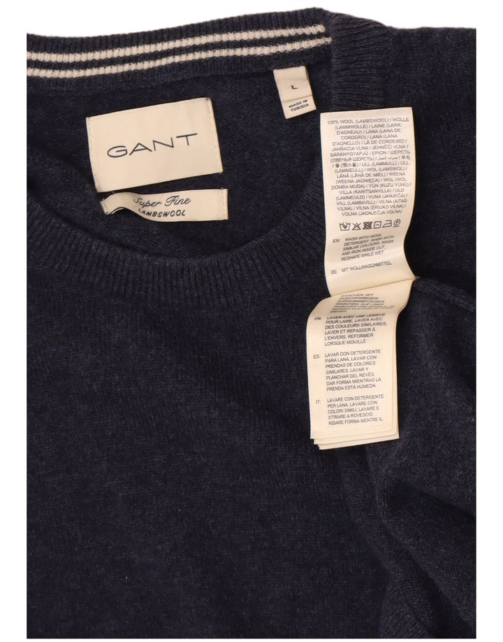 Suéter masculino Gant com gola redonda, grande lã de cordeiro azul marinho