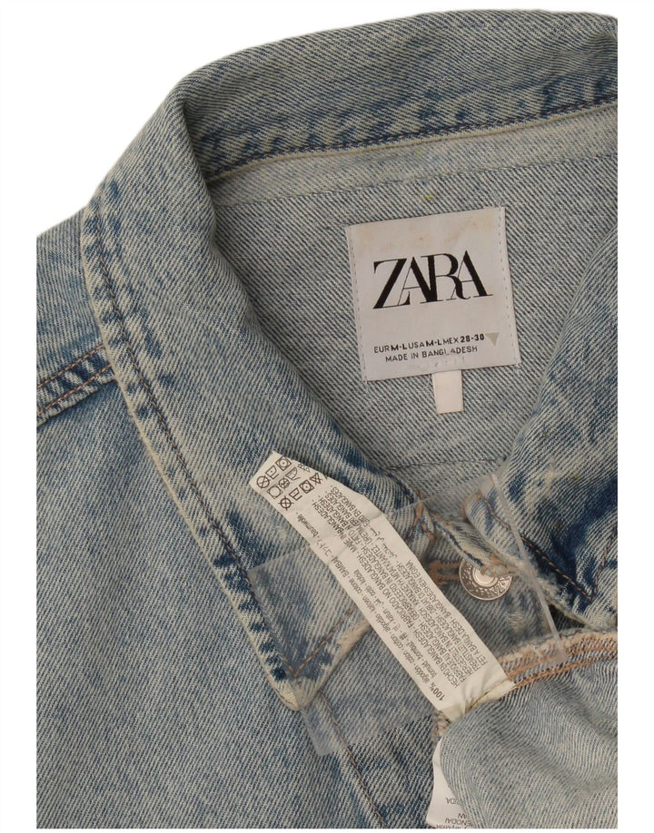 Zara Jaqueta jeans feminina grande desgastada Reino Unido 14 algodão azul médio