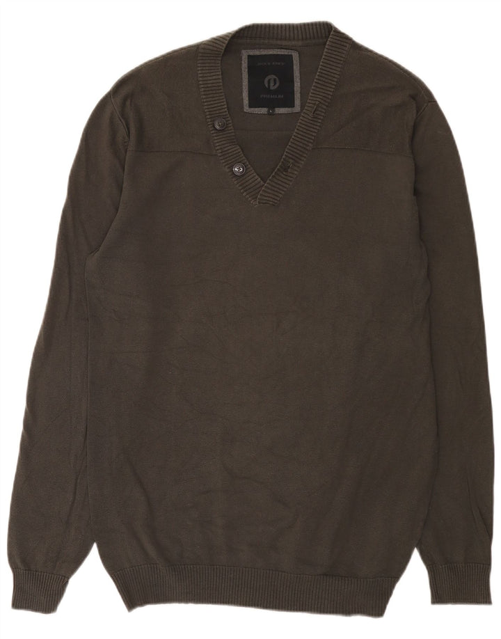 Suéter masculino Jack & Jones com decote em V grande algodão cinza