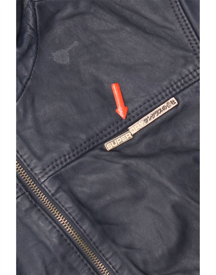 Jaqueta de couro com capuz feminino Superdry Reino Unido 14 couro azul marinho médio