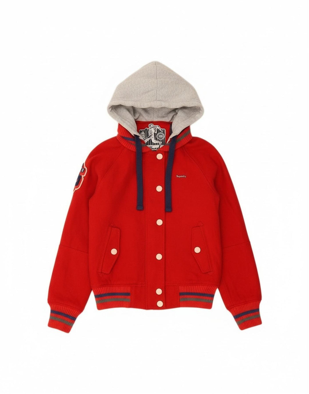 Jaqueta feminina Superdry com capuz gráfico Varsity Reino Unido 16 grande bloco colorido vermelho