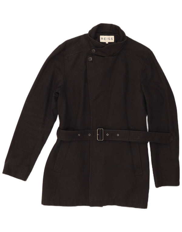 Sobretudo feminino Reiss UK 16 grande algodão preto