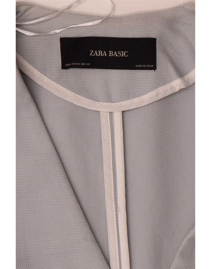 Jaqueta blazer feminina Zara Longline 1 botão Reino Unido 14 algodão azul médio