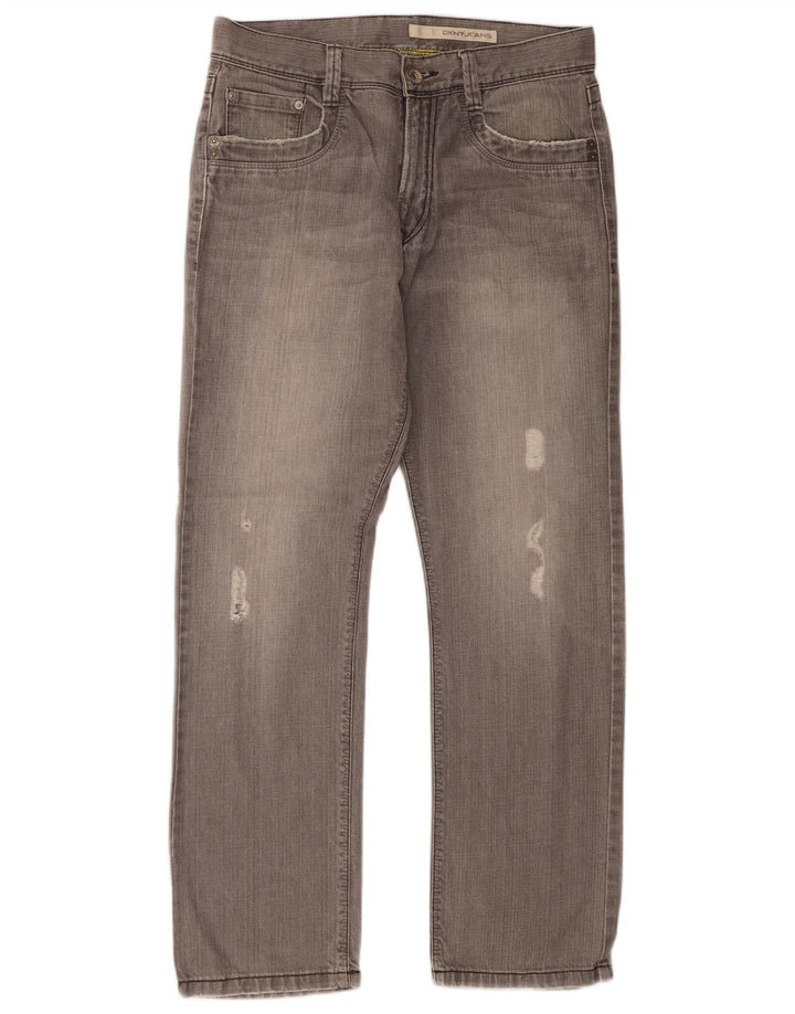 Calça jeans reta masculina Dkny desgastada W31 L30 algodão cinza