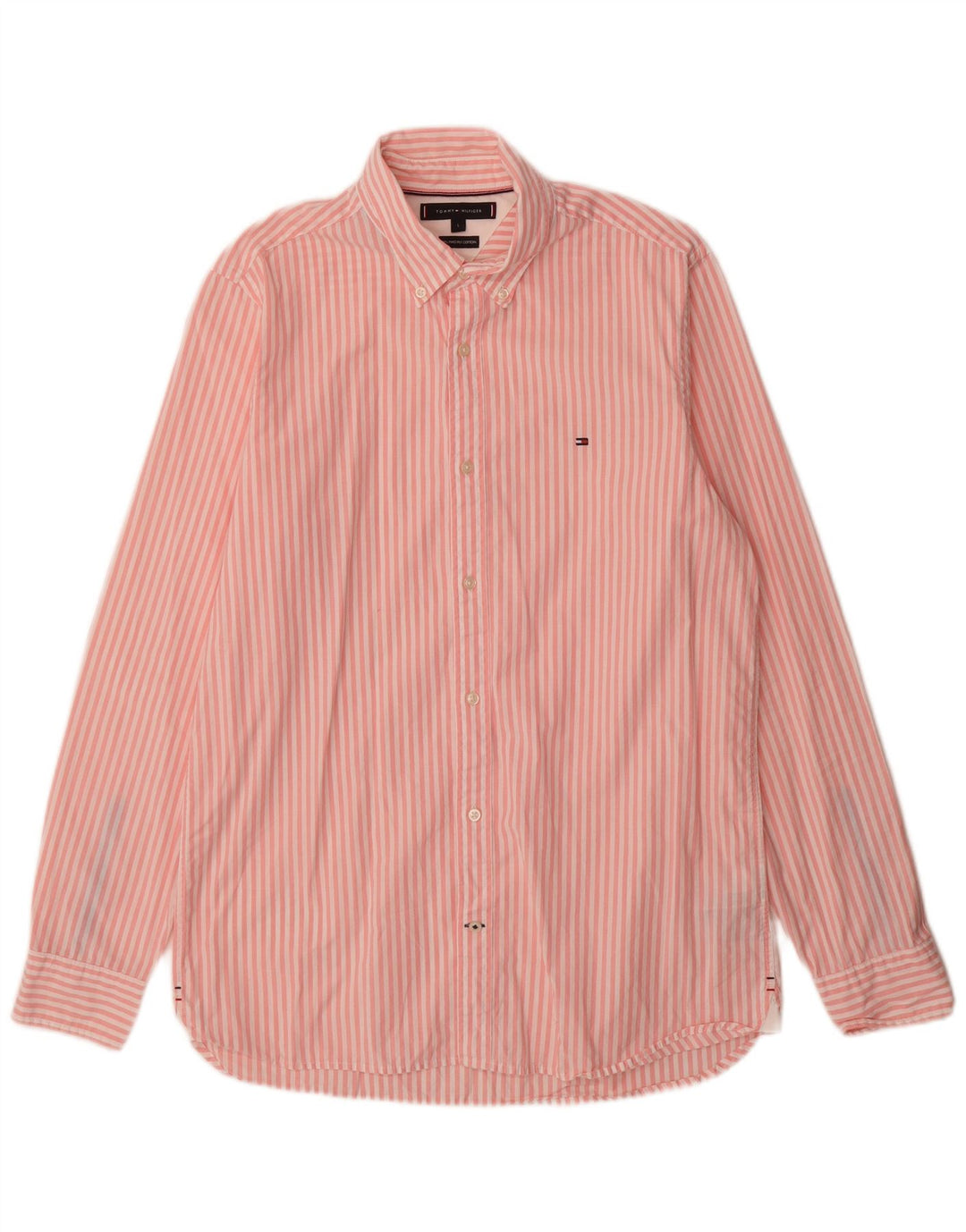 Camisa masculina Tommy Hilfiger grande listrada rosa de algodão