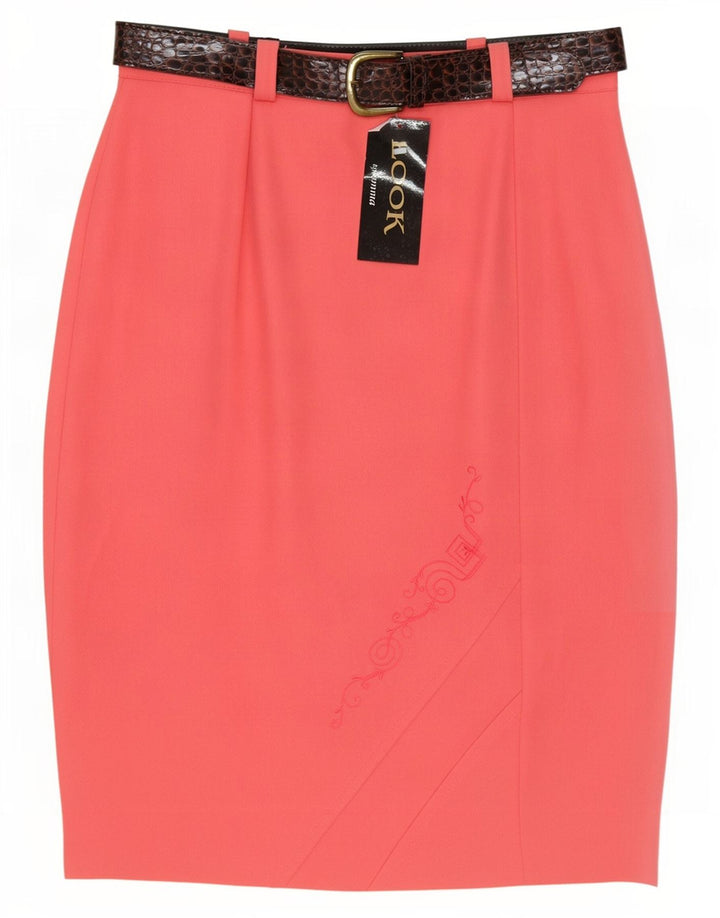 Saia lápis feminina vintage média W30 poliéster rosa
