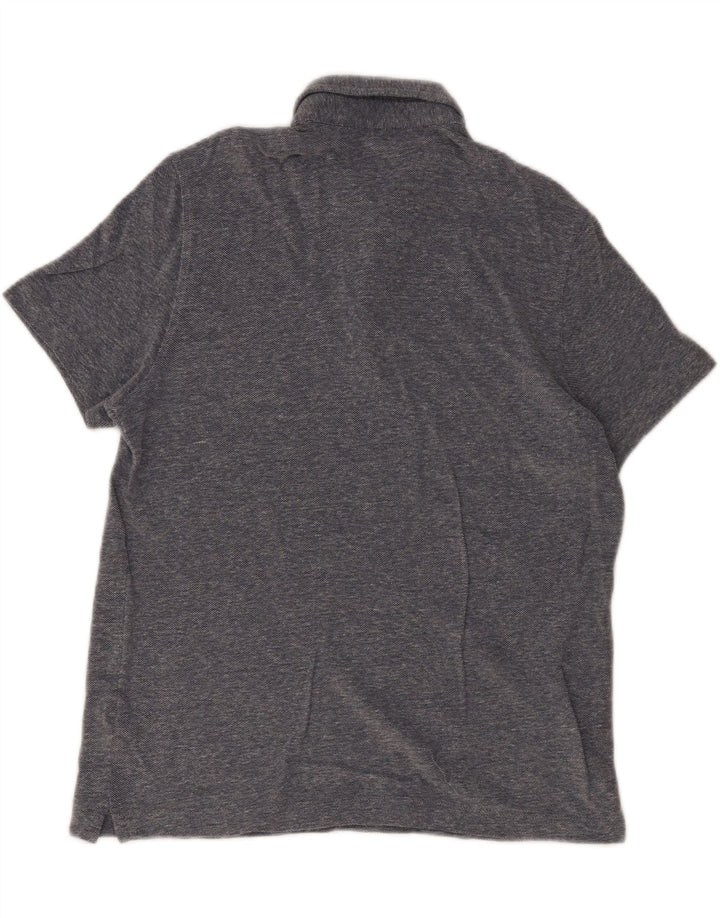 Camisa polo masculina Massimo Dutti grande algodão manchado azul