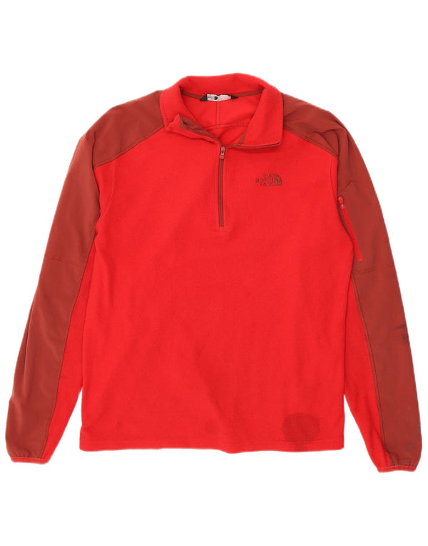Suéter de lã masculino The North Face Polartec com zíper e gola pequena em bloco vermelho