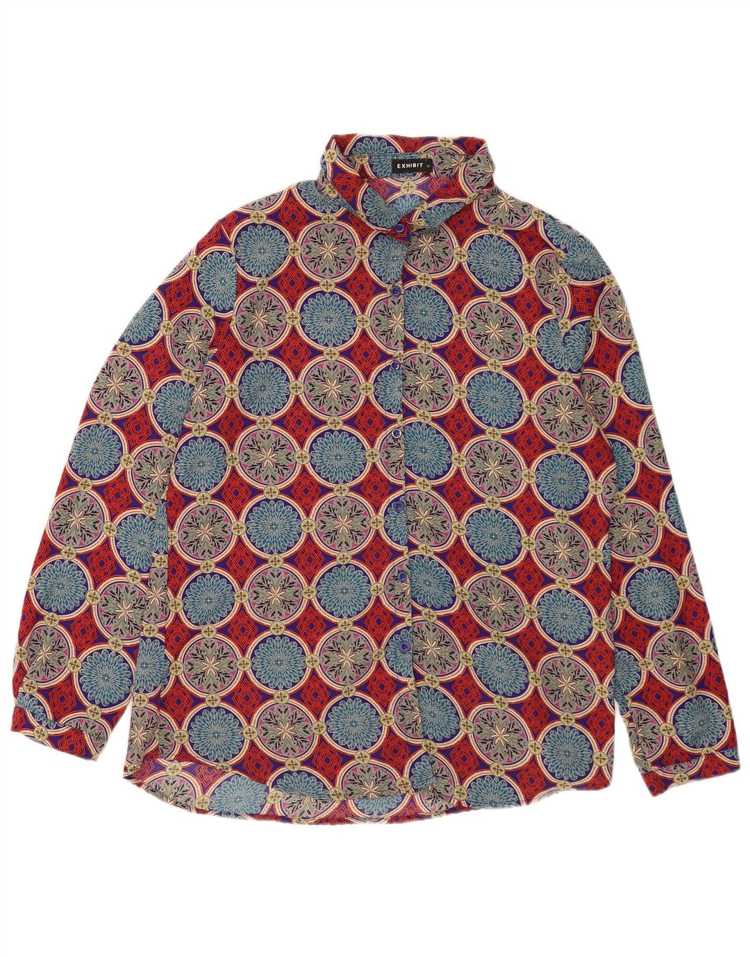Blusa feminina Exibit UK 14 grande poliéster geométrico multicolorido