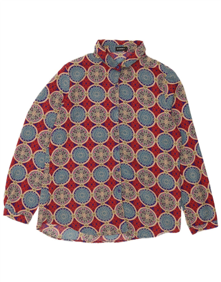 Blusa feminina Exibit UK 14 grande poliéster geométrico multicolorido