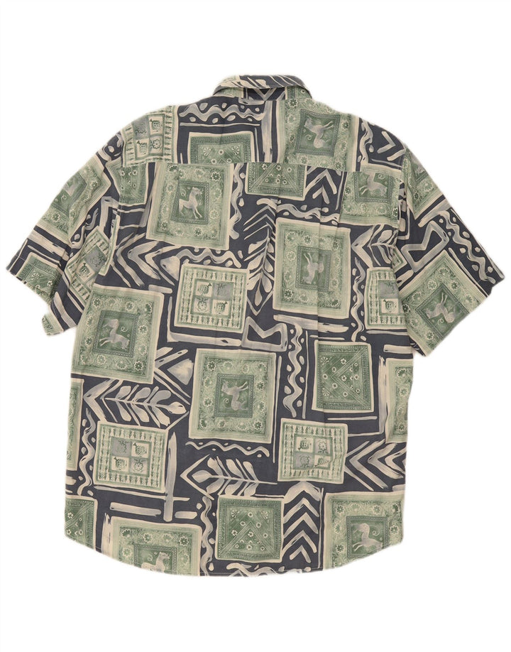 Camisa masculina Fitzroy de manga curta grande verde patchwork viscose