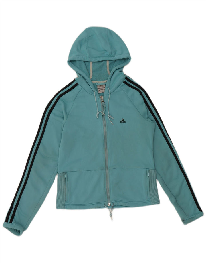 ADIDAS Womens Crop Zip Hoodie Sweater UK 14 Médio Azul Poliéster
