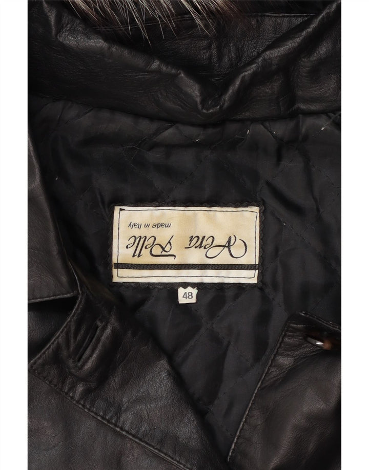 Casaco de couro superdimensionado com capuz feminino vintage IT 48 XL couro preto