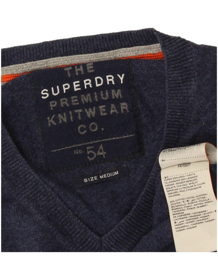 Suéter masculino Superdry com decote em V, algodão azul marinho médio