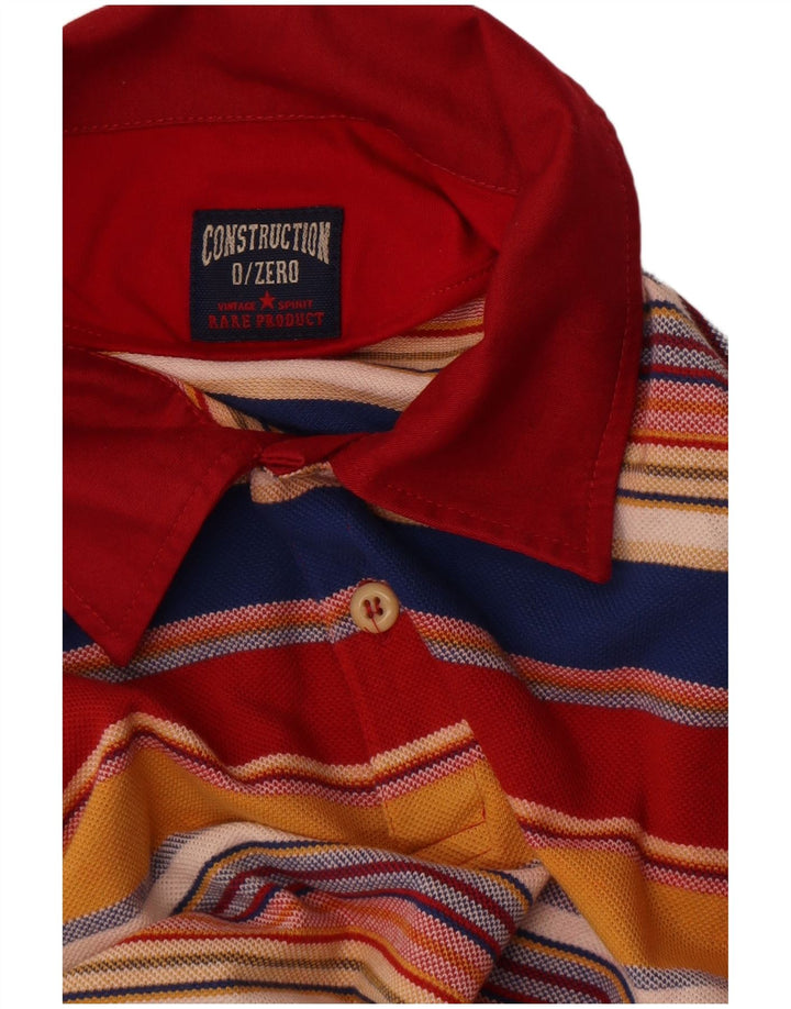 Camisa polo vintage masculina de manga comprida com listras multicoloridas médias