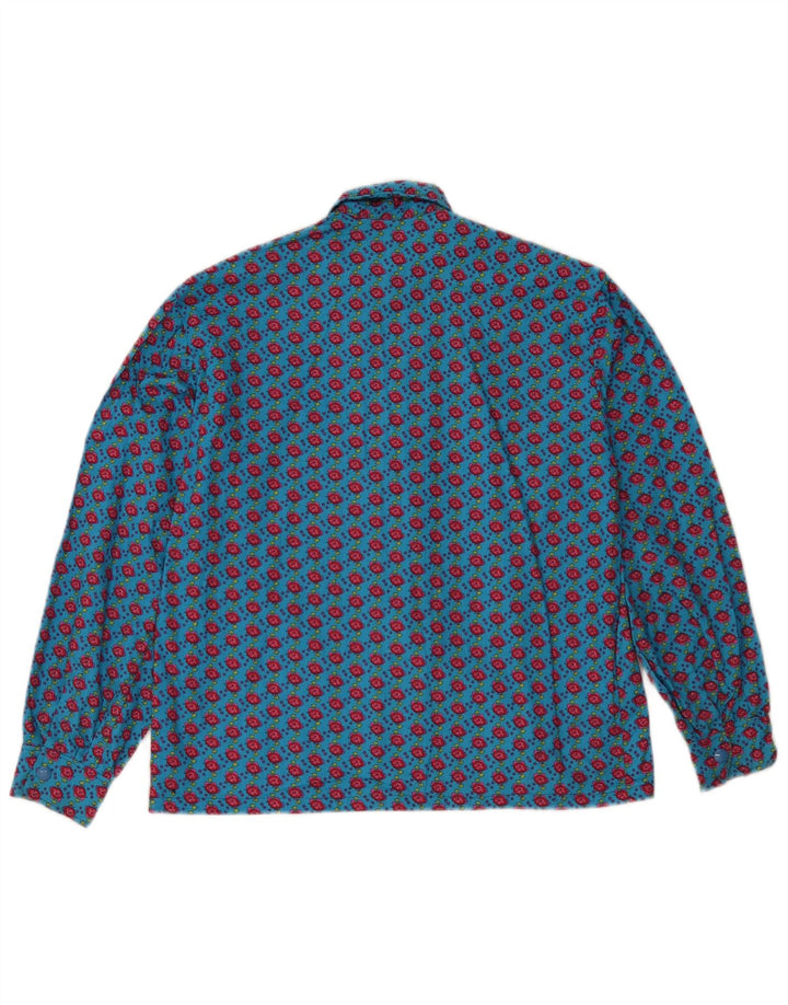 Blusa feminina vintage UK 12 floral azul médio