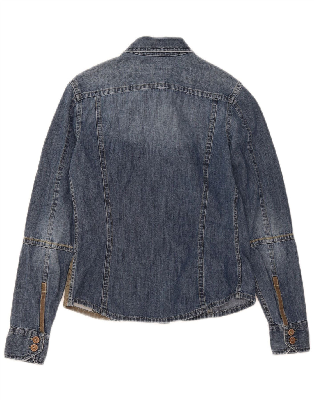 Camisa Jeans Feminina Murphy & Nye UK 10 Pequena Azul Colorblock