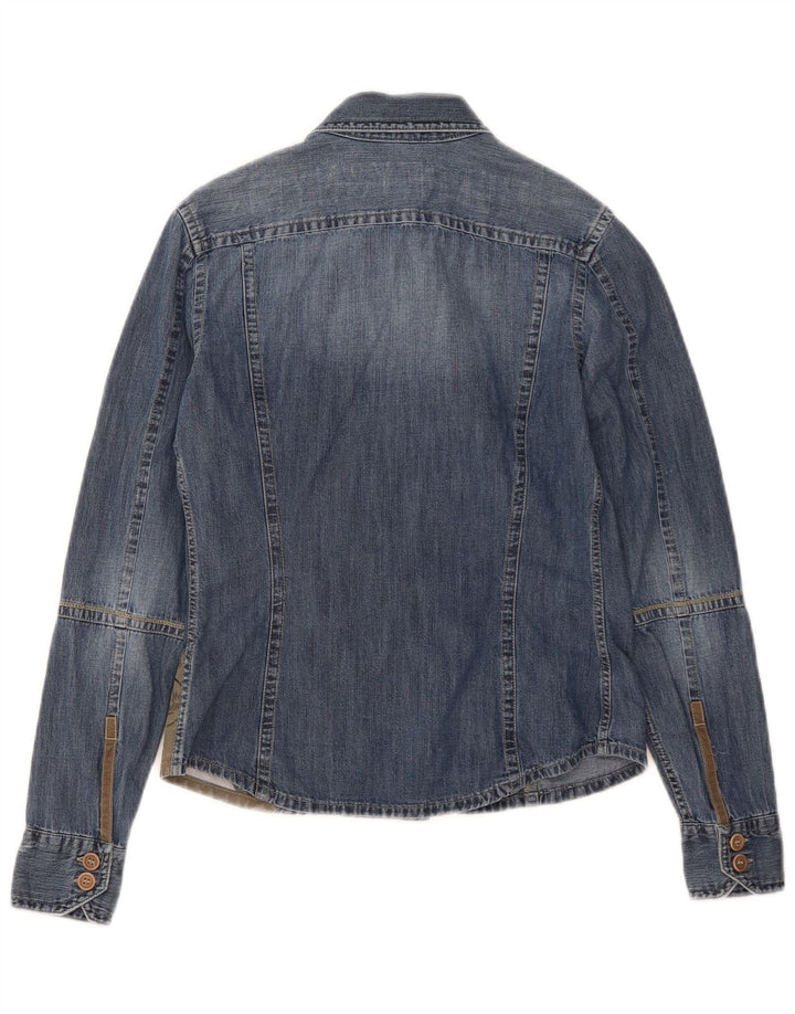 Camisa Jeans Feminina Murphy & Nye UK 10 Pequena Azul Colorblock