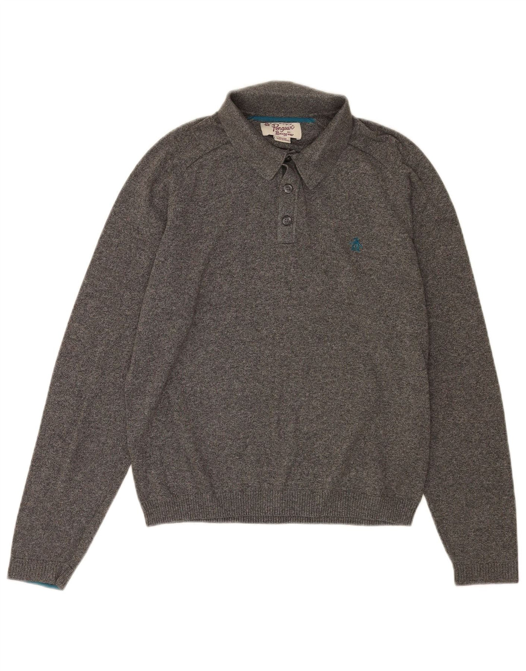 Suéter masculino Penguin com gola polo e algodão manchado cinza médio