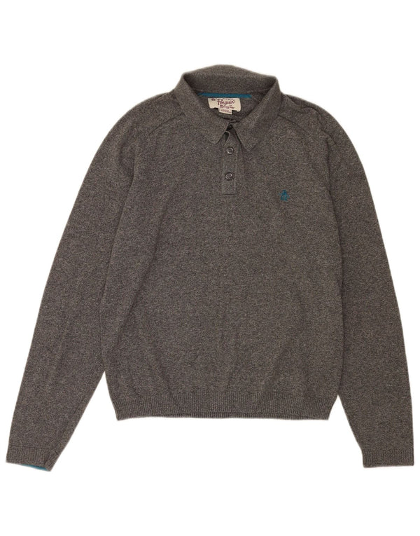 Suéter masculino Penguin com gola polo e algodão manchado cinza médio
