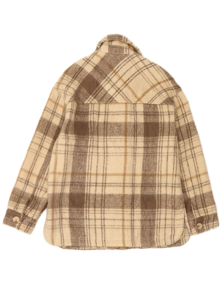 ZARA Womens Oversized Bomber Jacket UK 10 Pequeno Poliéster Bege Check