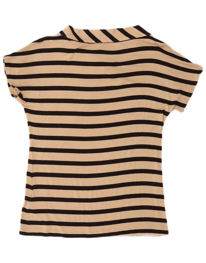 Blusa feminina com gravata borboleta FASE EIGHT Reino Unido 12 Viscose listrada bege médio