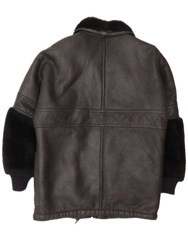 Jaqueta masculina vintage Shearling UK 44 2XL Shearling preto