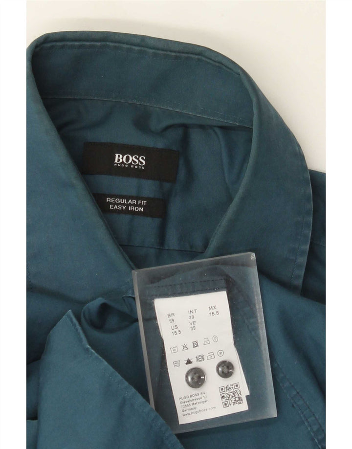 Camisa masculina Hugo Boss Regular Fit tamanho 39 algodão azul médio