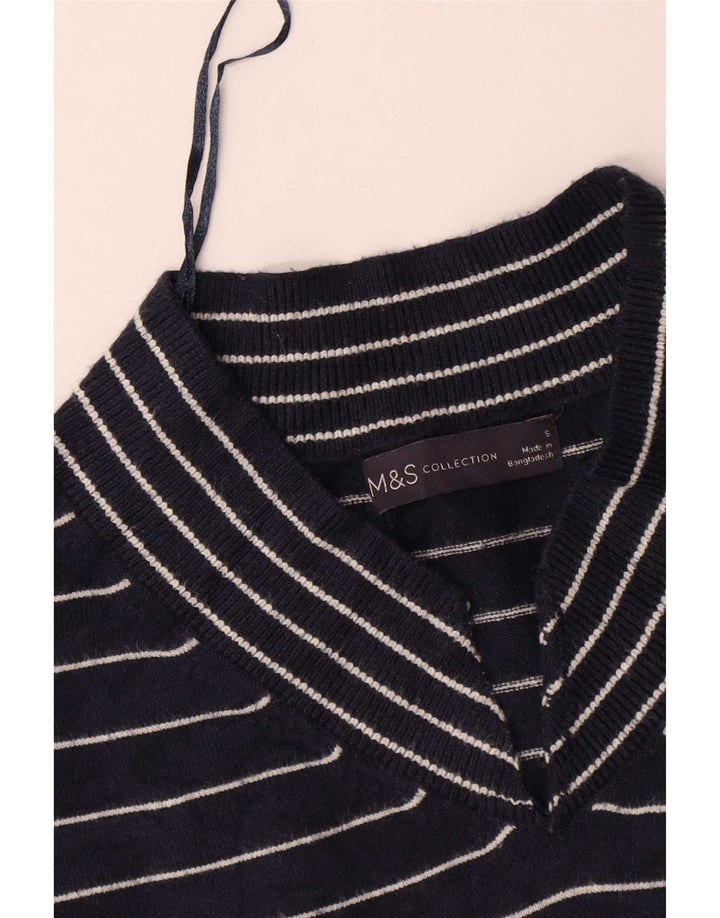 Suéter feminino Marks & Spencer com decote em V Reino Unido 10 pequeno azul marinho