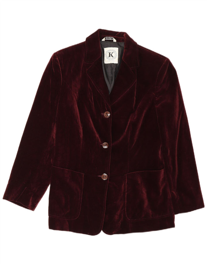 Jaqueta blazer de veludo feminina vintage com 3 botões IT 42 algodão médio Borgonha