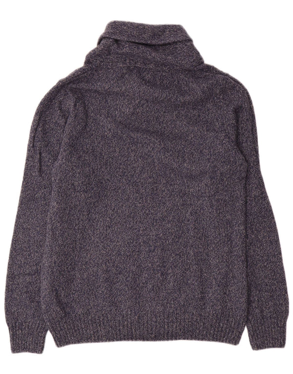 Zara Mens Shawl Neck Jumper Sweater Large Navy Blue Flecked Wool
