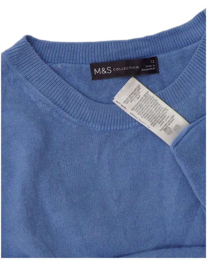Suéter feminino Marks & Spencer com gola canoa Reino Unido 12 acrílico azul médio