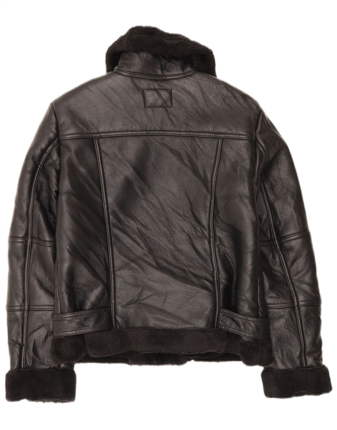 Jaqueta feminina VINTAGE Sherpa de couro sintético para motociclista Reino Unido 10 pequena preta