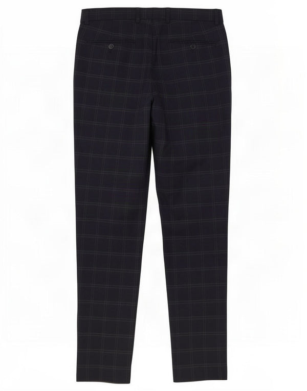 Zara Mens Slim Chino Calças EU 40 Médio W31 L31 Azul Marinho Xadrez