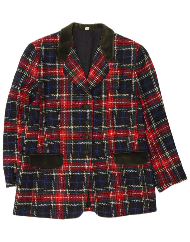 Jaqueta blazer vintage feminina com 4 botões Reino Unido 14 xadrez azul marinho médio