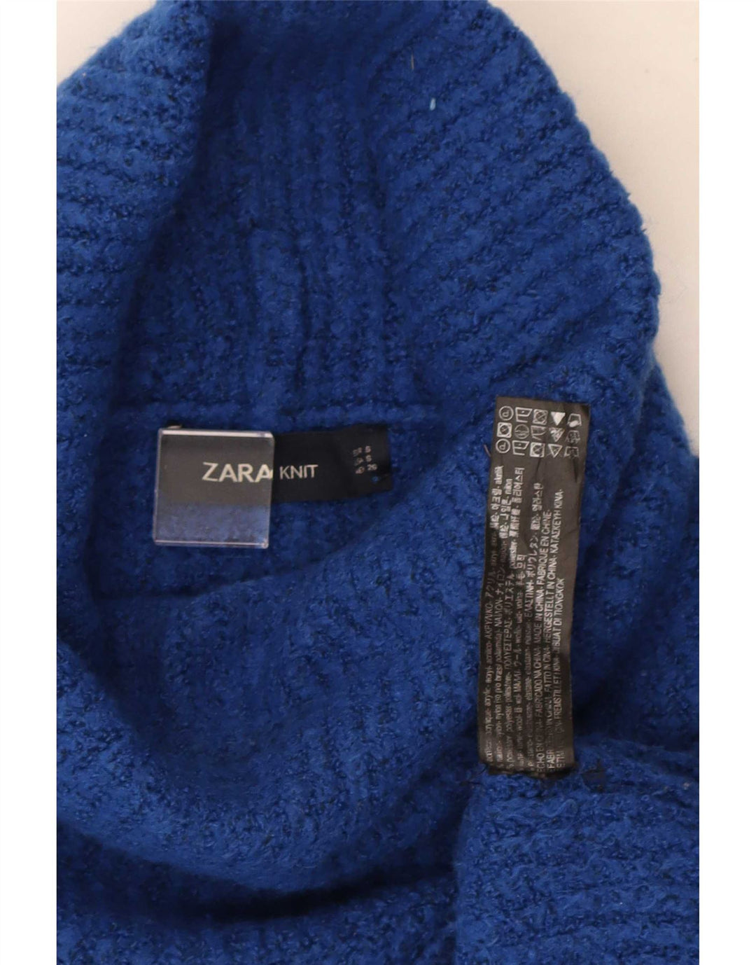 Zara Suéter feminino oversized com gola redonda Reino Unido 10 pequeno azul acrílico