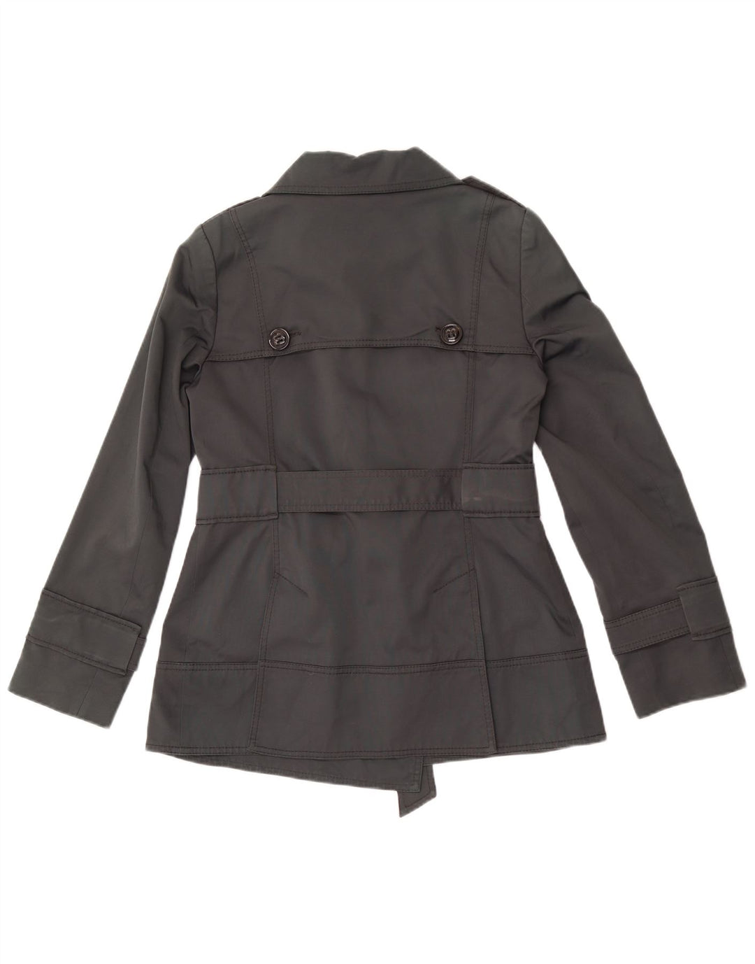 Zara Womens Short Double Breasted Trench Coat Reino Unido 14 Médio Algodão Cinza