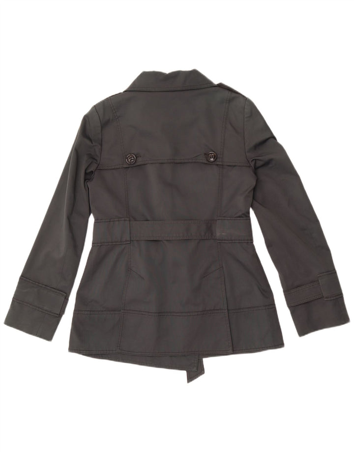 Zara Womens Short Double Breasted Trench Coat Reino Unido 14 Médio Algodão Cinza