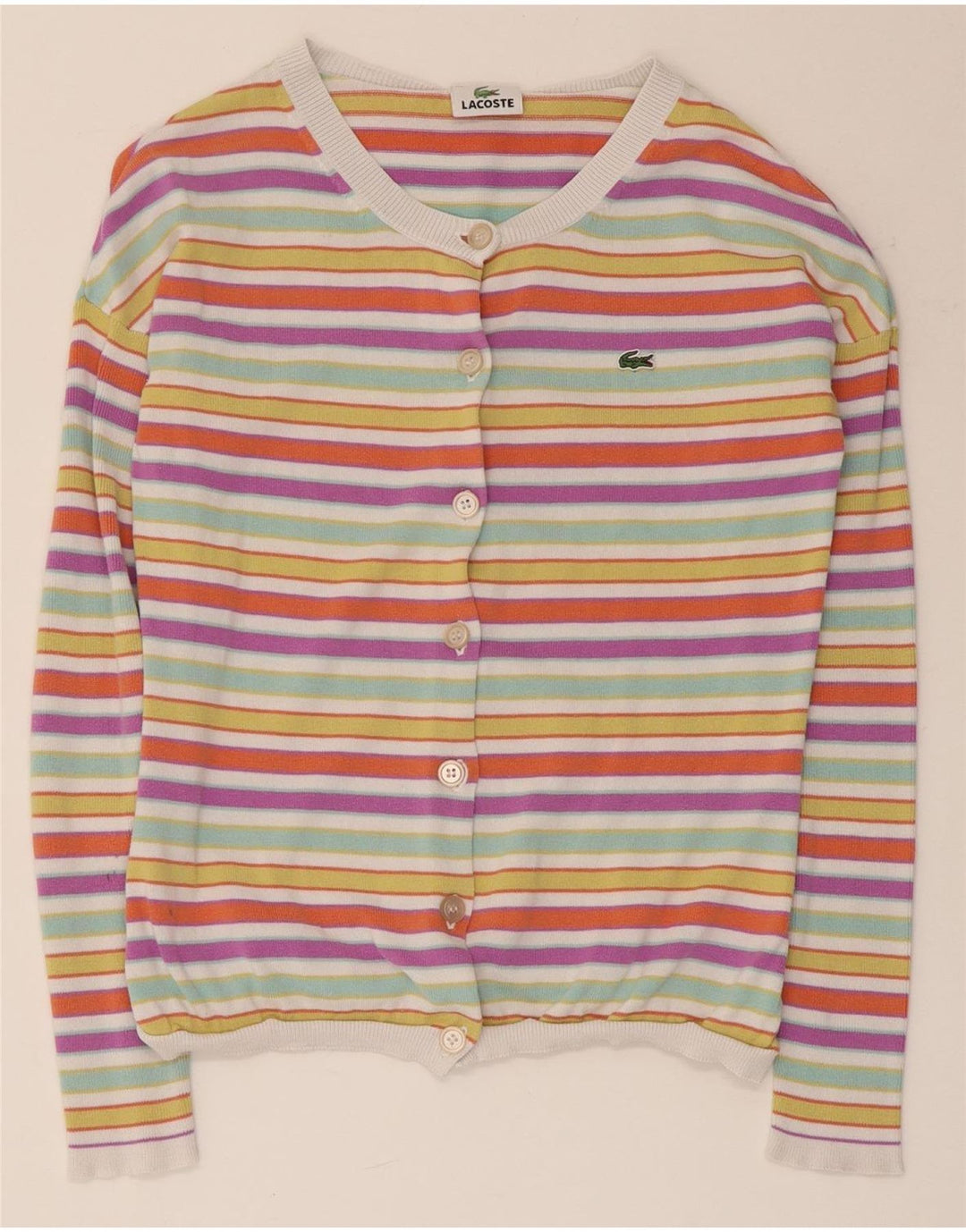 Suéter Lacoste Feminino Crop Cardigan Tamanho 36 Pequeno Listrado Multicolorido