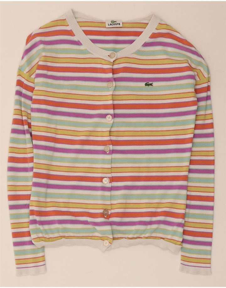 Suéter Lacoste Feminino Crop Cardigan Tamanho 36 Pequeno Listrado Multicolorido