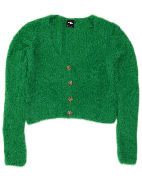 Suéter cardigã feminino Zara UK 12 nylon verde médio