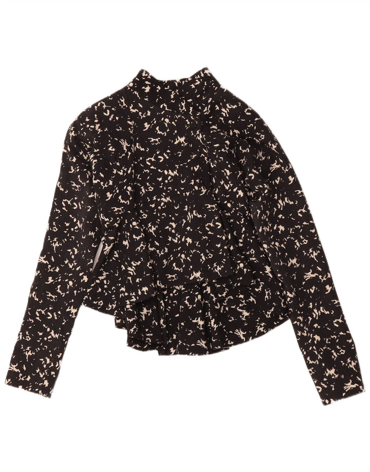 Blusa feminina vintage com padrão abstrato Reino Unido 12 médio preto